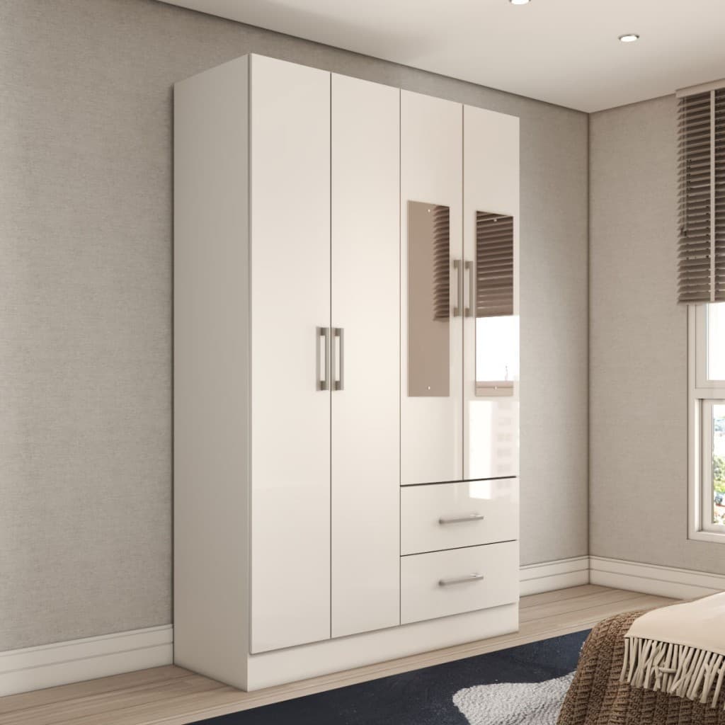 Guarda-Roupa Solteiro Paraná 4 Portas 2 Gavetas com Espelho - Panorama Móveis