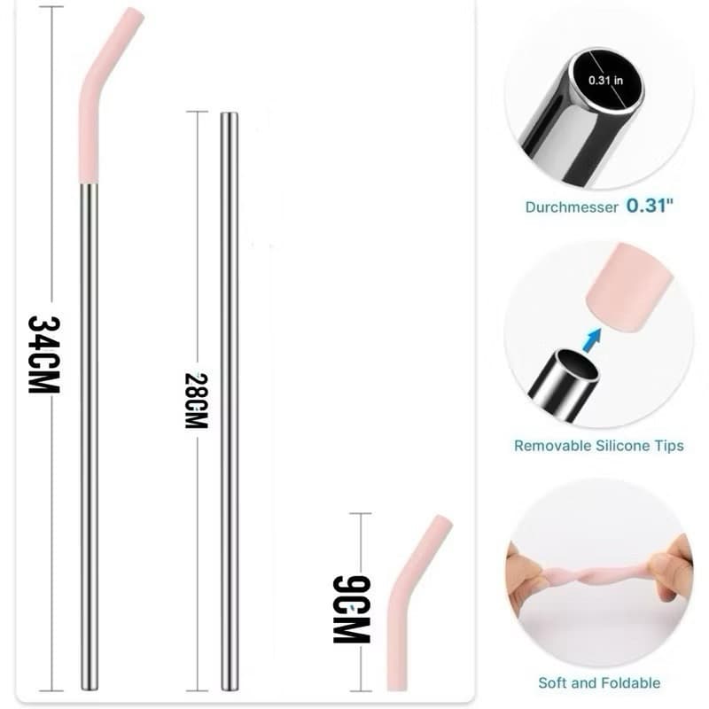 Canudo 28cm inox + ponteira bico silicone para copo 1200ml + em 1200 todas as cores reposição