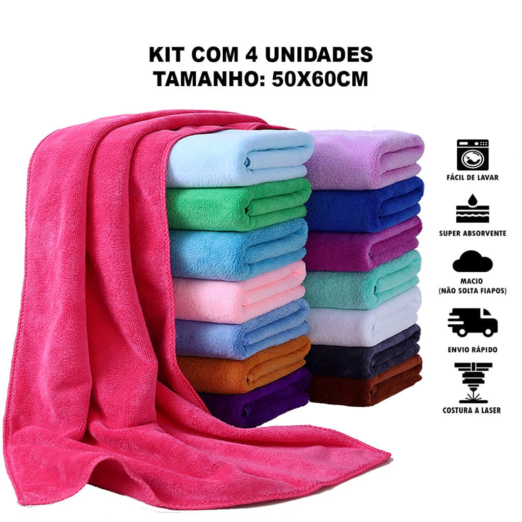 Kit 4 Panos de Chão Grande Limpeza 50x60cm Microfibra Multiuso