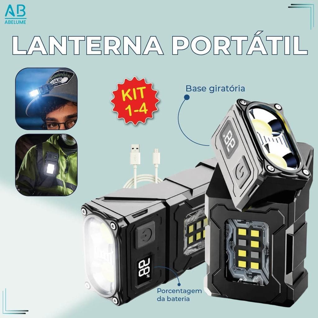 Lanterna Led Giratória com Chaveiro USB Recarregável Visor Magnético de Energia com Carregador