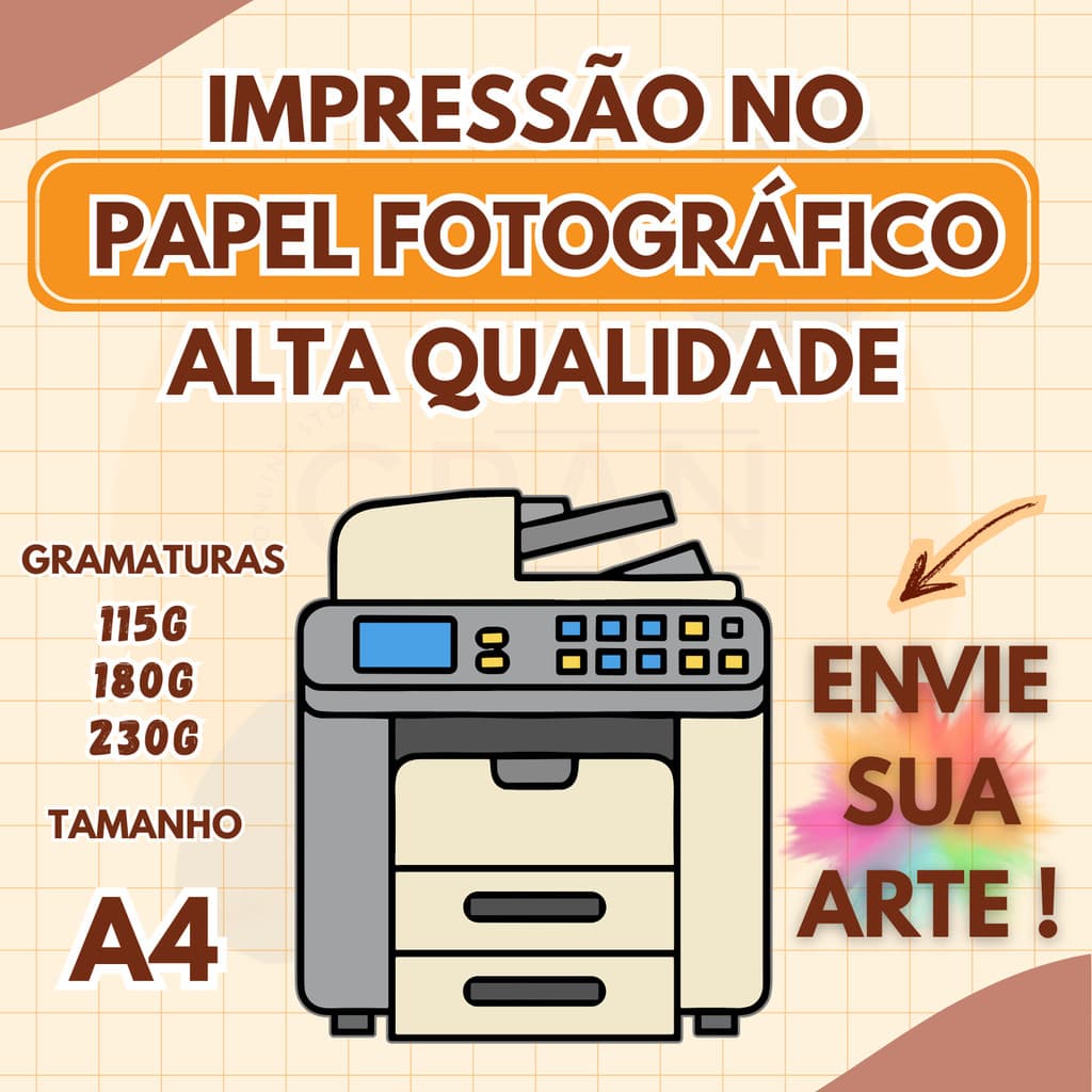 Impressão no Papel Fotográfico Alta Qualidade Colorida 115g, 180g ou 230g Tamanho A4