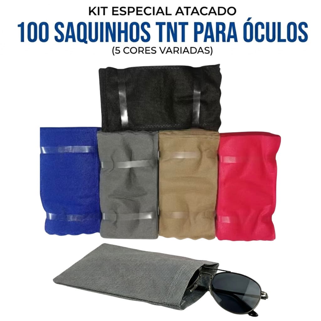Kit 100 Saquinhos TNT Para Óculos de Sol e Grau Atacado 05 Cores Proteção e Organização