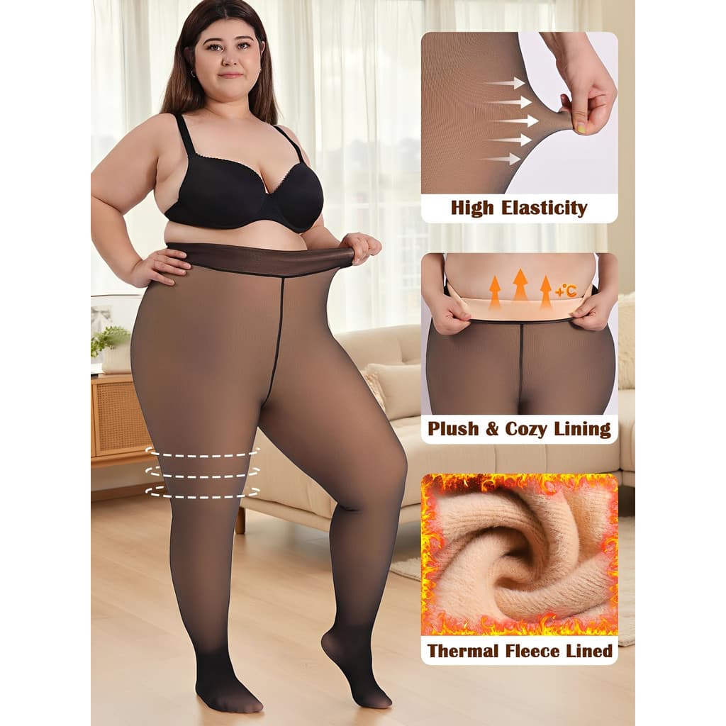 Meia Calça Feminina Plus Size Térmica Grossa Super Elástica Translucida Super Stretch De Inverna