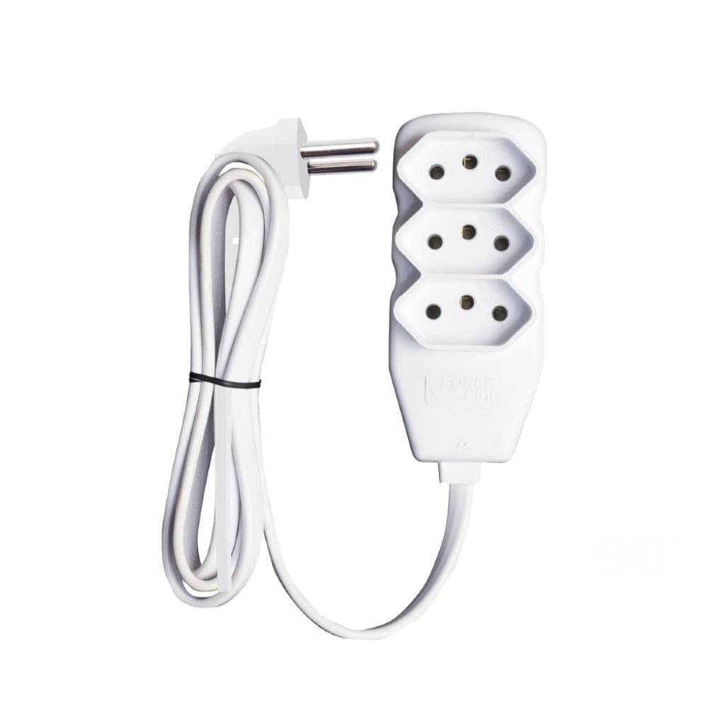 Extensão Slim Plug 90 Graus 3 Tomadas Tripolar 10A Bivolt 1 Metro Branco - Force Line