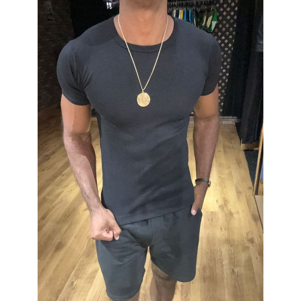 Camiseta Canelada Americana Rapper Algodão Com Elastano