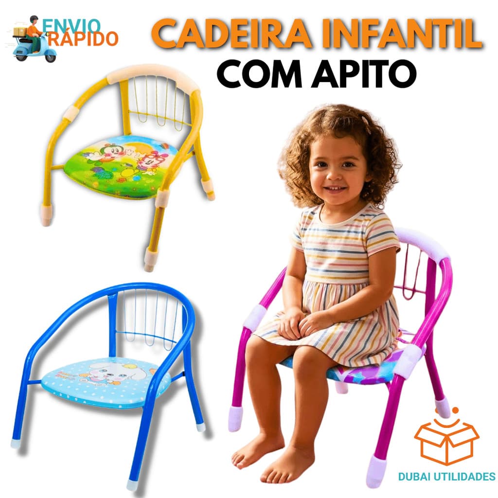 Cadeira cadeirinha Infantil Com Apito Almofadada Metal Reforçada Para Menino Menina
