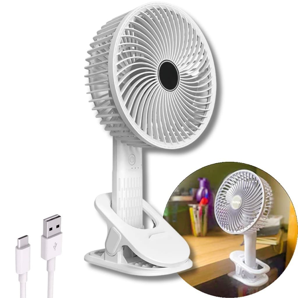 Mini Ventilador Portatil E Recarregavel Com Suporte Para Celular E Clip De Suporte Em Qualqer Lugar