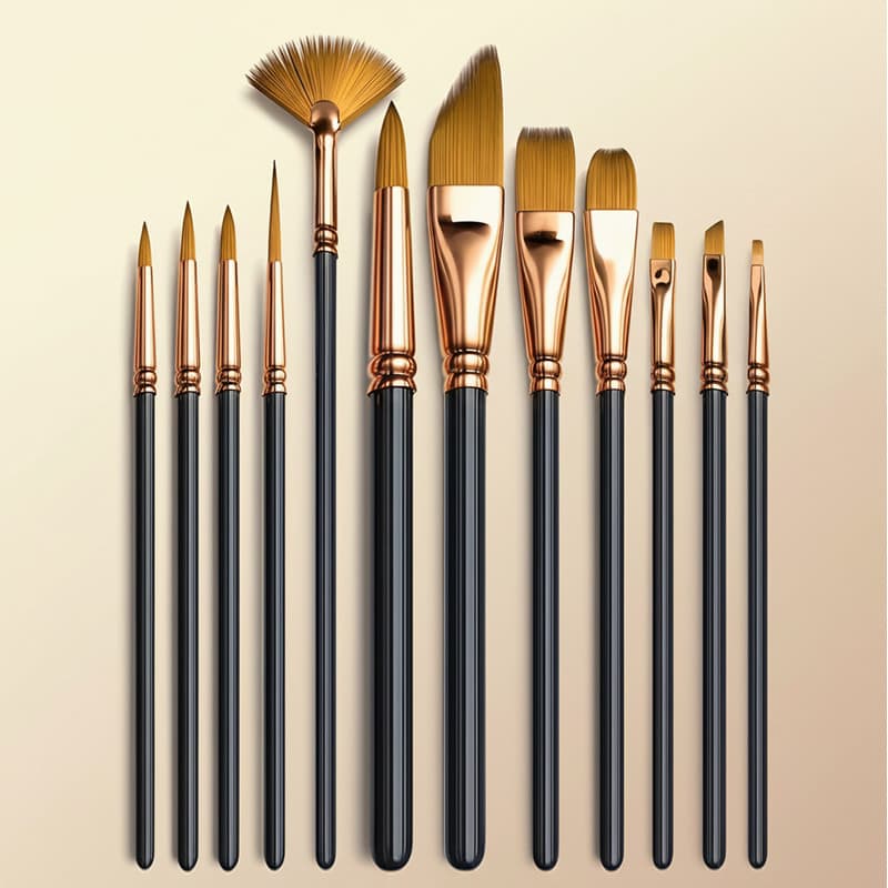 Kit com 12 Pincéis artísticos para pintura cerdas macias, aquarela, guache, pintura a óleo, acrílico