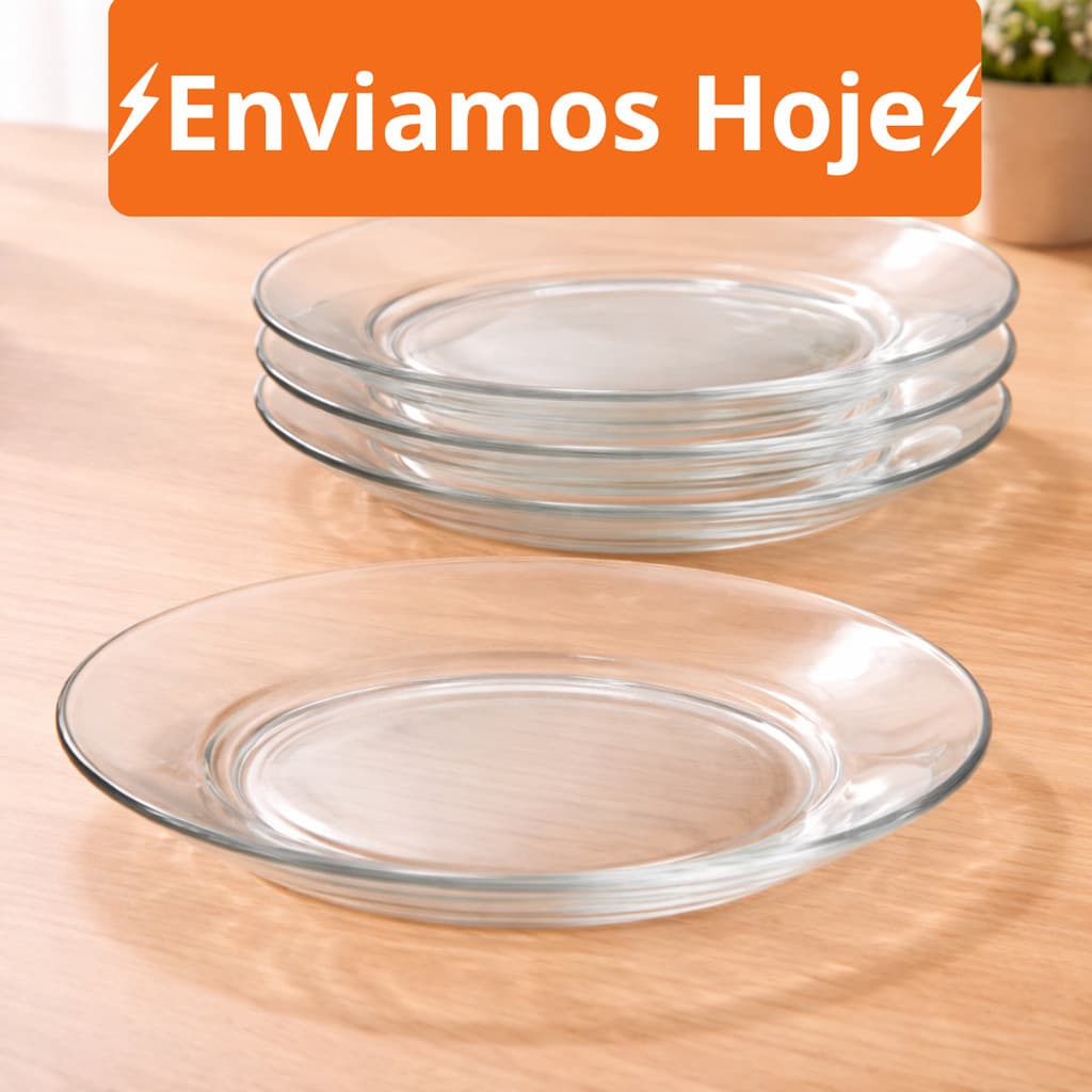 Kit Até 20 Pratos Fundo Liso de Vidro -  Transparente e Resistente