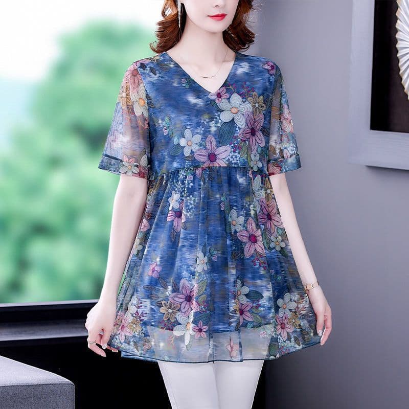 Top elegante de manga curta bacalhau mãe 80 blusa de barriga solta neve para imprimir pequeno novo estilo moda Wear 130k