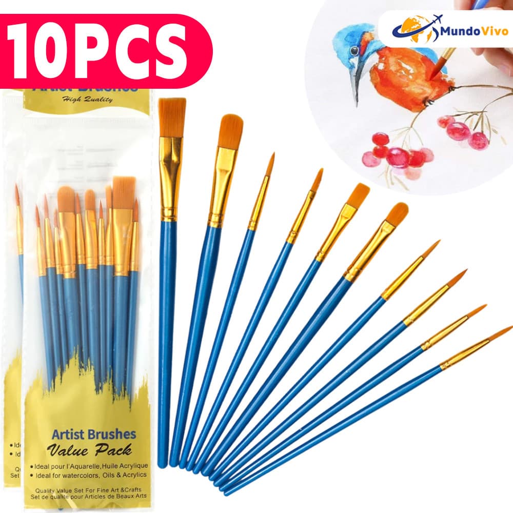 Kit Pincéis para Pintura - Cabelo de Nylon Macio para Óleo e Acrílica