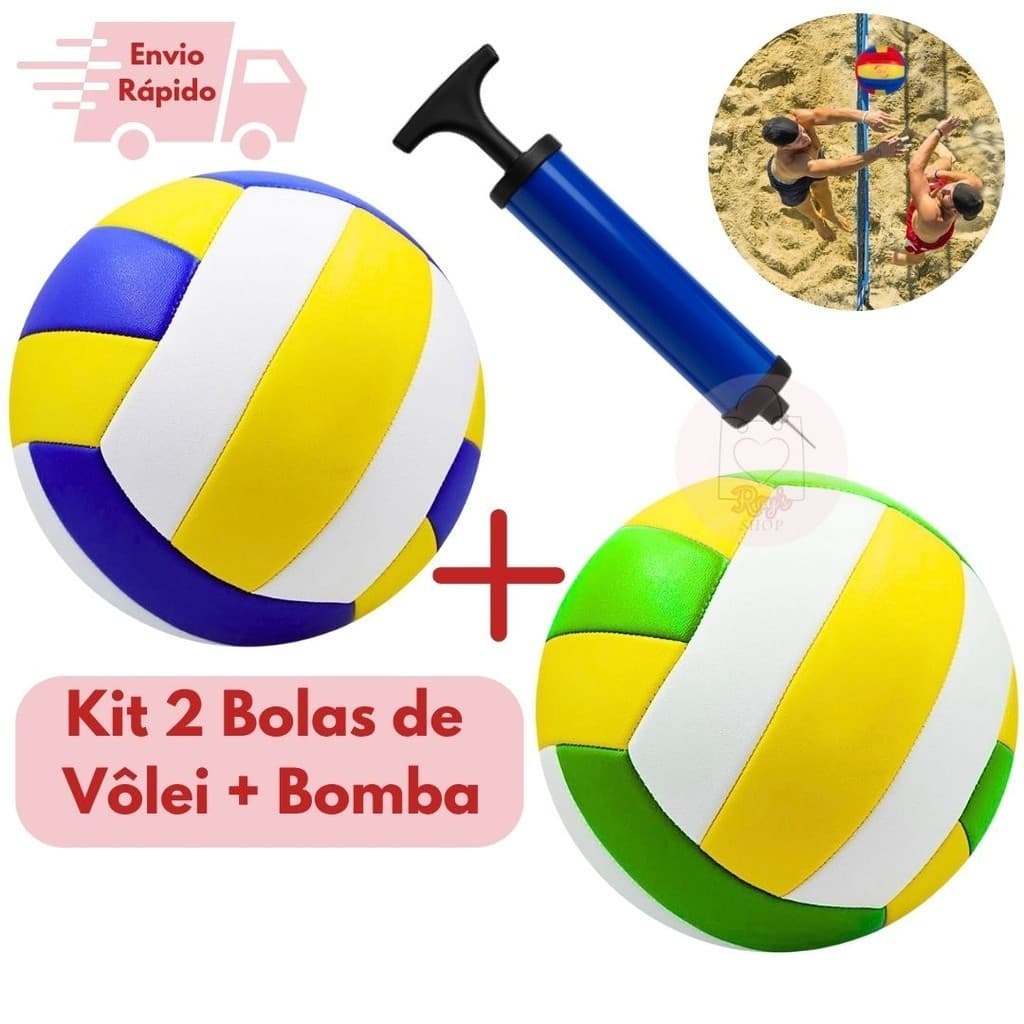 Kit 2 Bolas De Vôlei E Bomba De Ar Portátil Manual Jogos Para Praia E Quadra Diversão