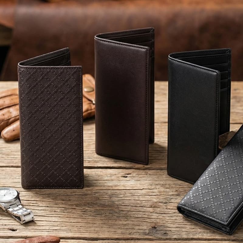 Carteira Longa Com Padrão Em Relevo | Carteiras Bilfold Masculinas Slot Para Vários Cartões Organizador De Identificação