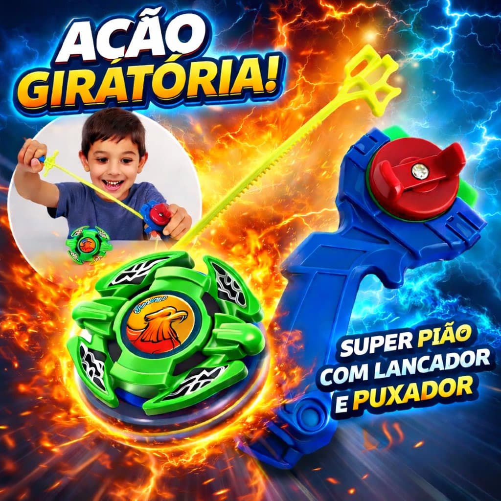 Brinquedo Infantil Divertido Beyblade Super Pião Com Lançador e Puxador Para Crianças