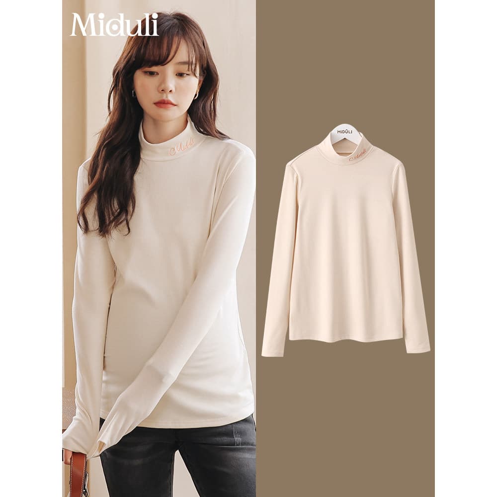 Camisa de fundo para maternidade outono inverno estilo forro de lã meia gola alta Top feminino Plus Size camiseta de man