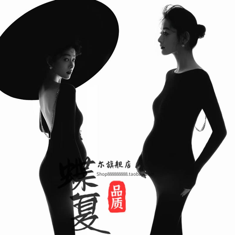 Estúdio fotográfico para mulheres grávidas, fantasia preta Sexy de um ombro, Slim fit, Halter, grávida, Momm