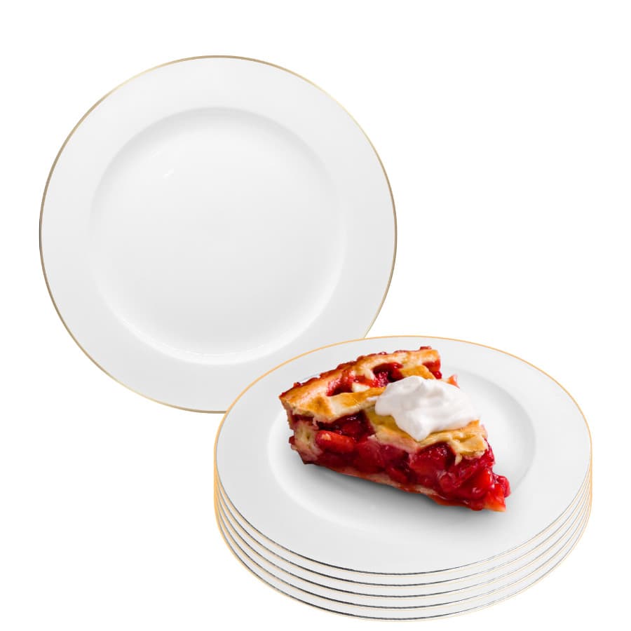 Kit 6 Prato Raso Porcelana Borda Dourada De Sobremesa 20cm