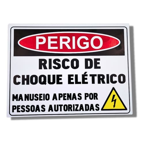 Kit 05 Placas Risco De Choque Elétrico Impressão Uv