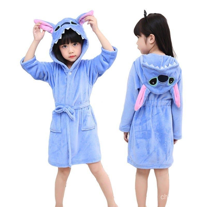 Azul Stitch Kigurumi Unicórnio Com Capuz Crianças Meninas Roupões Para Camisola