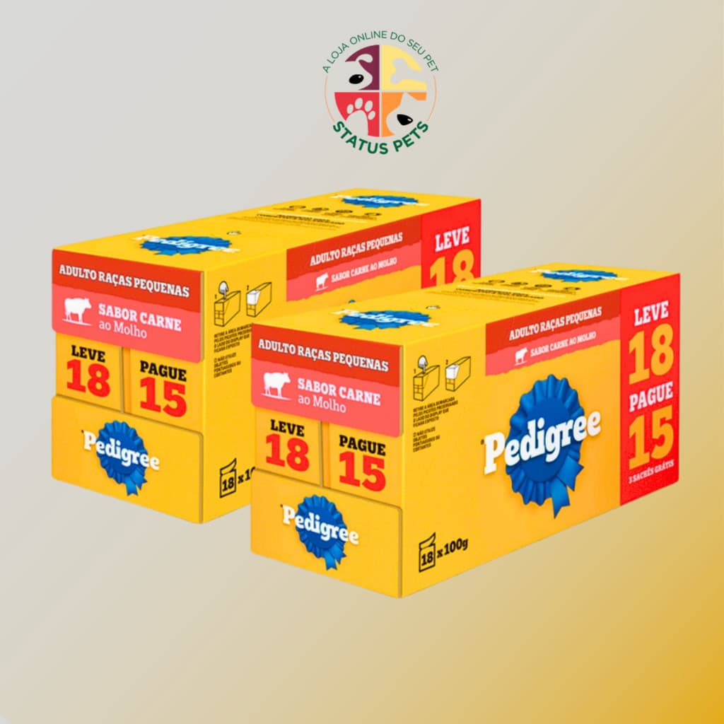 02 CAIXAS LEVE 18 PAGUE 15 Ração Úmida Pedigree Sache ao Molho para Cães Adultos 100g (36 UND)