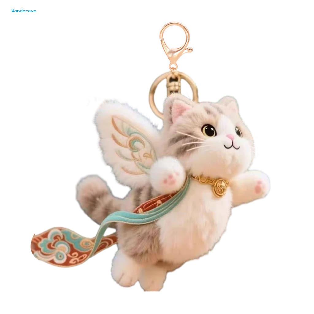 Chaveiro Costurado Durável Gato De Pelúcia Voando 4.7 Polegada Bonito Veado Mini Boneca Com Asas Fivela Destacável Bolsa Charme Para Bac