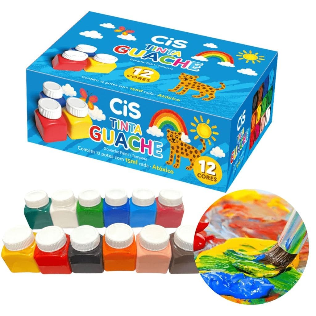 Tinta Tempera Guache Cis 15ml - 12 cores