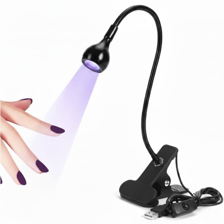 Lâmpada LED UV USB para Unhas Mini de Mesa com Clipe Flexível Ideal para Gel e Alongamento