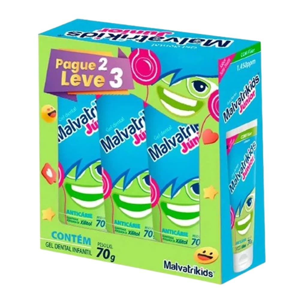 Kit Malvatrikids Júnior Gel Dental Inf Tutti-frutti 3x70g