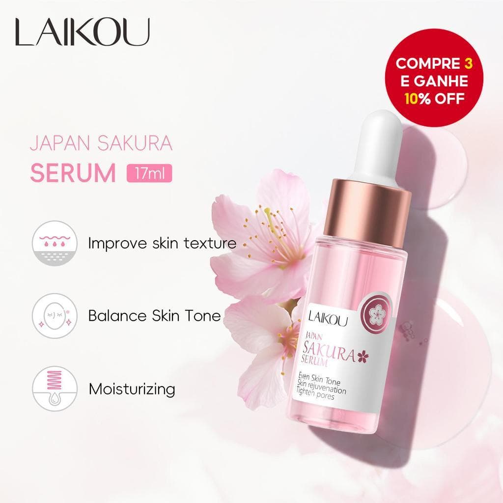 Sérum Facial LAIKOU Japão Sakura de Flor de Cerejeira, Essência Remove manchas, Rejuvenescimento da pele, 17ml.