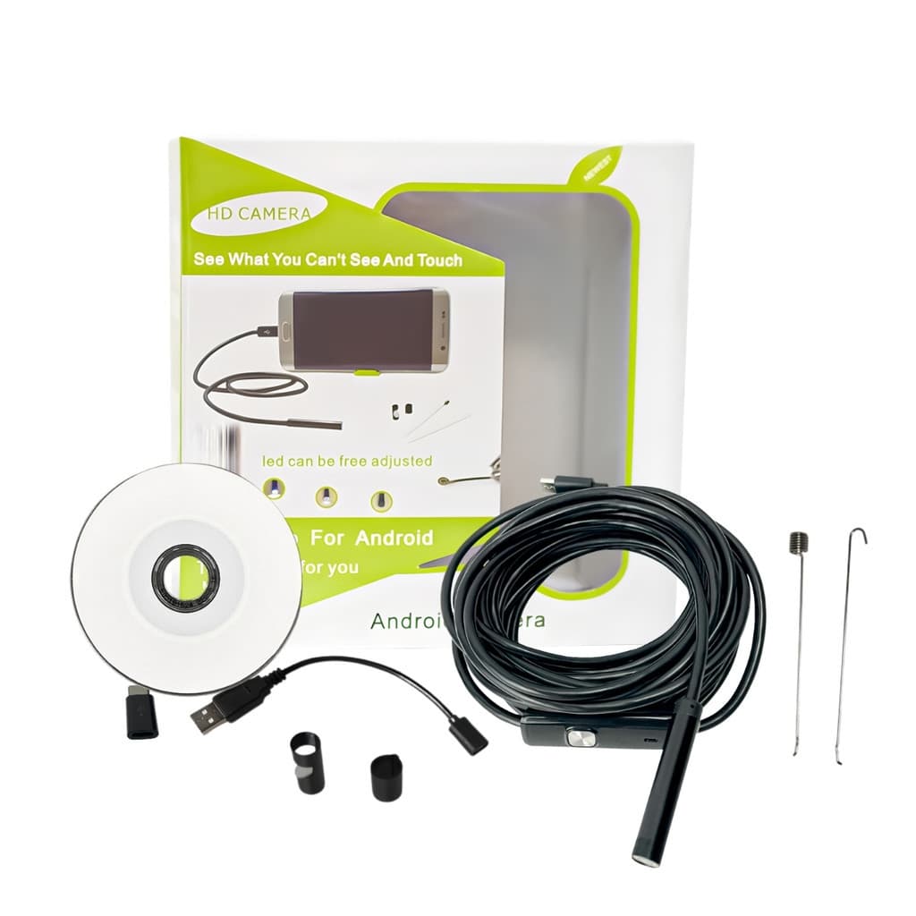 Câmera Endoscópica Usb 7mm 2m Borescope Com 6 Leds Ajustávei Preto