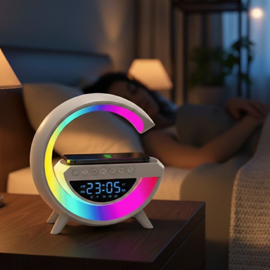 Caixa de Som Inteligente G-Speaker com Relógio Luminária LED Bluetooth Novete 