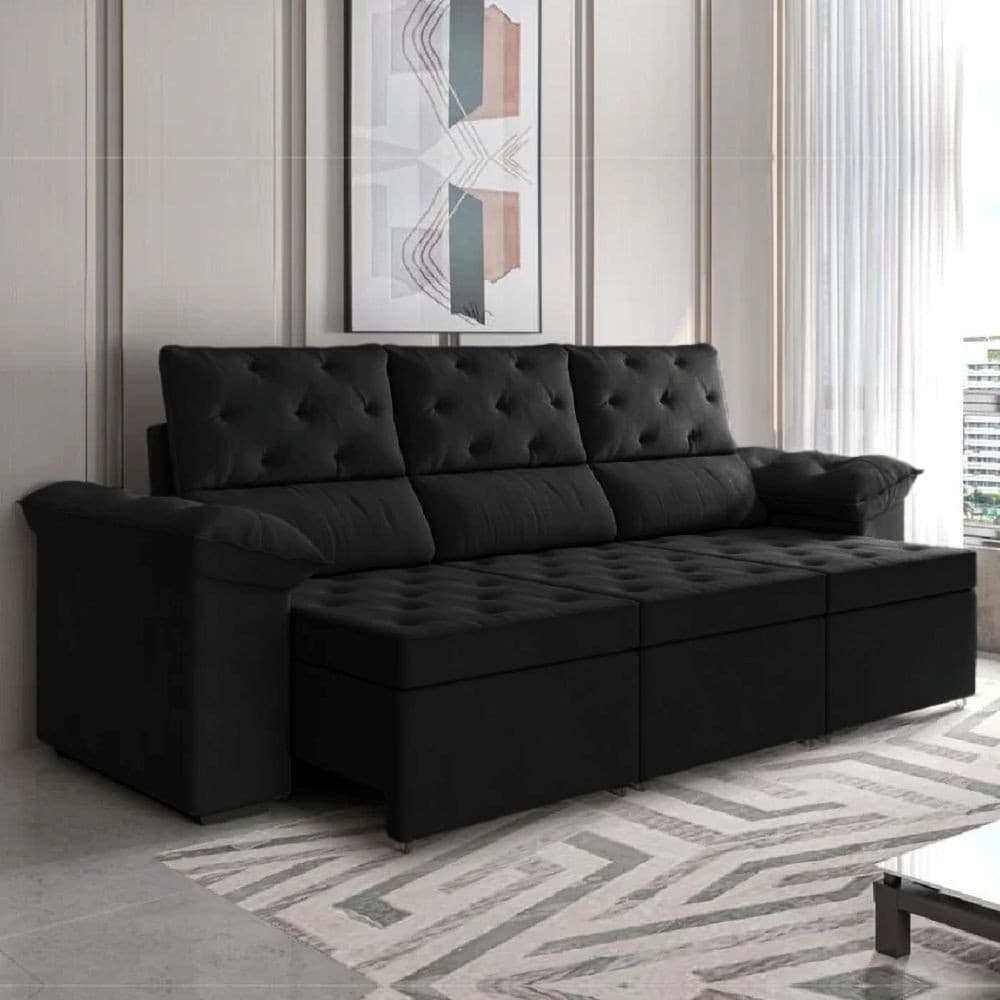 Sofá 3 Lugares Retrátil 210cm Sued York Flash Estofado