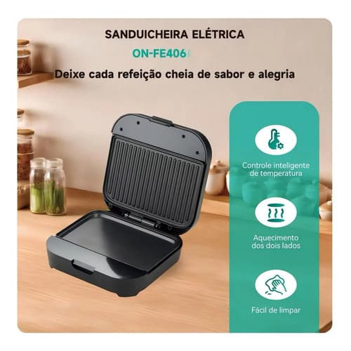 Sanduicheira Eletrica Onistek 800w Aquecimento Rapido Preto 110v ou 220v