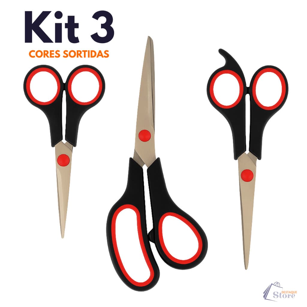 Kit 3 Tesouras  Multiuso Domestico Costura Artesanato Profissional Aço Inox