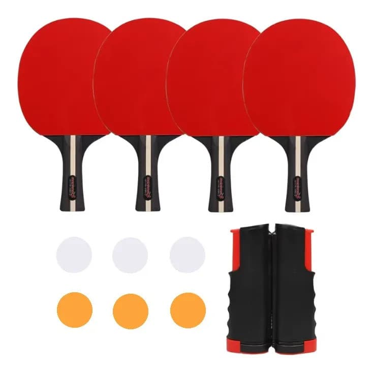KIT TENIS DE MESA 4 RAQUETES 8 BOLINHAS PING PONG E REDE