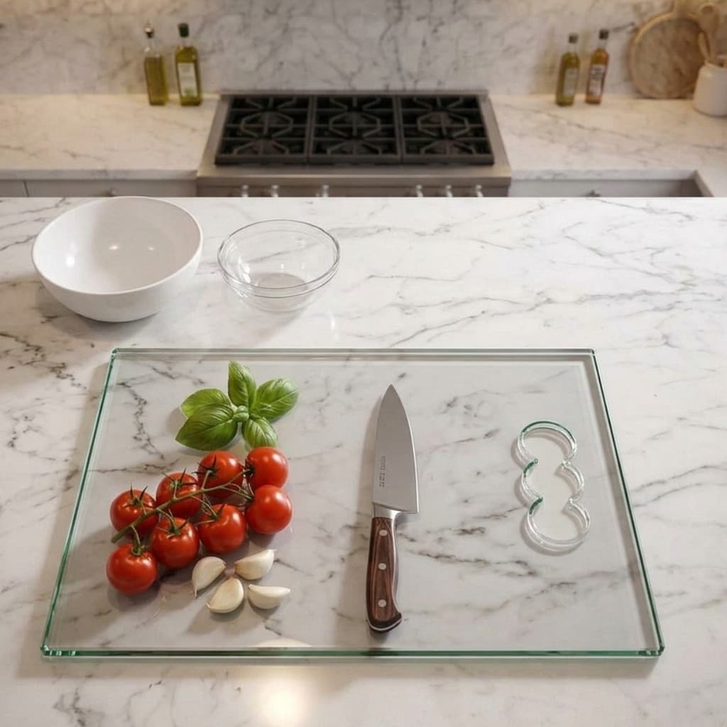 TÁBUA DE CORTE DE VIDRO TEMPERADO/BLINDEX  INCOLOR 35X25 CM 10MM