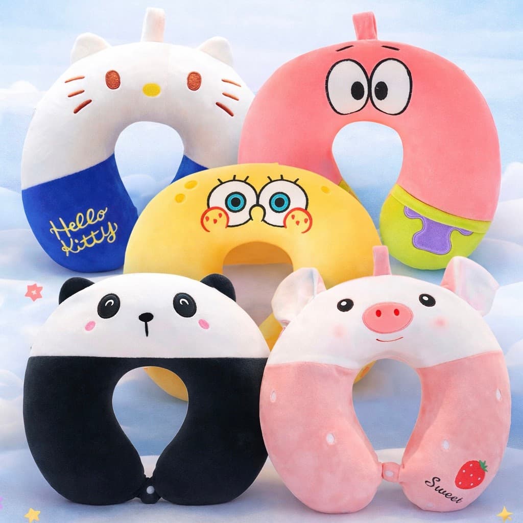 Travesseiro de Pescoço Infantil Super Macio 30×30cm – Almofada de Viagem-Carro, Avião e Escritório