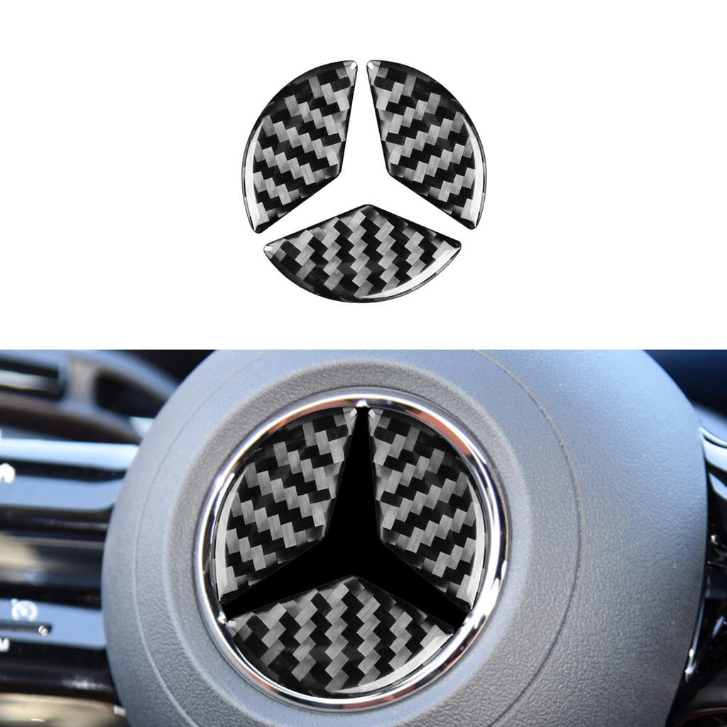 Adequado para Mercedes-Benz Benz Old C-Class W204 Adesivo Universal com logotipo do volante em fibra de carbono Real Ace