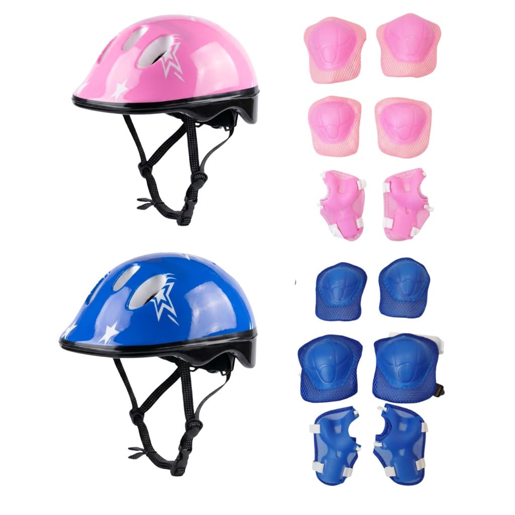 Kit Proteção Infantil Moove Azul Rosa Capacete Cotoveleiras Joelheiras Munhequeiras para Patins Skate Bicicleta Rollers