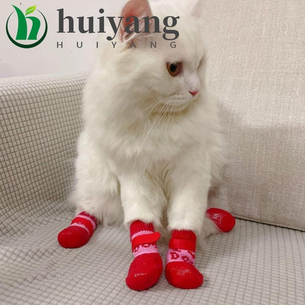 HUIYANG 4 Peças/set Meias Para Animais De Estimação Botas , Quentes Impermeáveis Cães , Capas Ajustáveis Antiderrapantes
