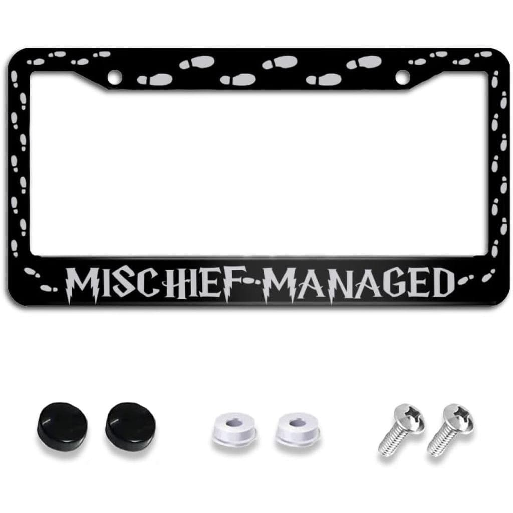 Mischief Managed License Plate Holder Novelty Decoration Car Tags Aluminum Metal License Plate Covers for Men and Women