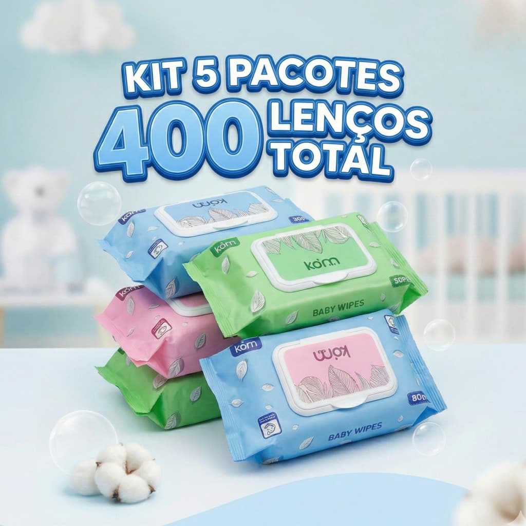Kit Lenços Umedecidos Infantil 5 Pacotes 80 Un Cada Total 400 Un