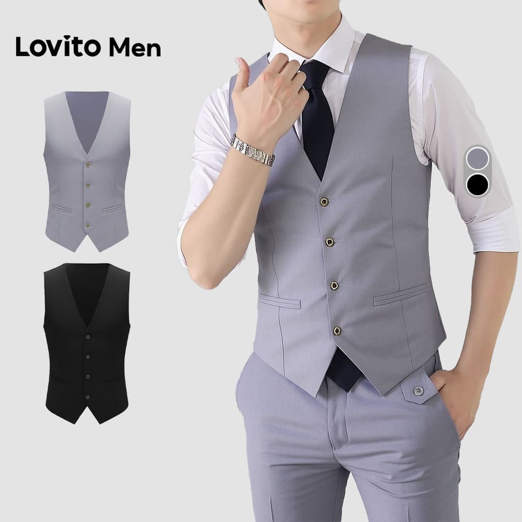 Lovito Men  Colete Elegante com Botão Preto para Homens LNE138130