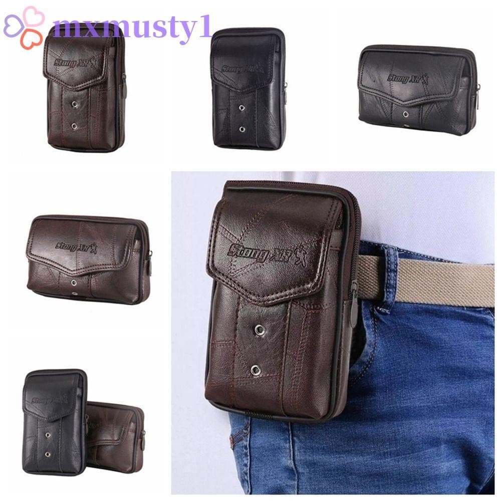 Bolsa Masculina Para Telefone MXMUSTY , Bolsas Celular Com Design Delicado De Cor Sólida , De Cintura De Couro De Vaca