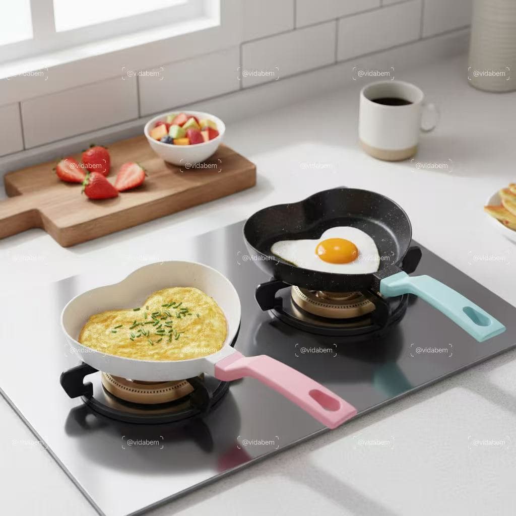 Mini Frigideira Antiaderente Coração: Ovos e Panquecas com Amor no Café da Manhã