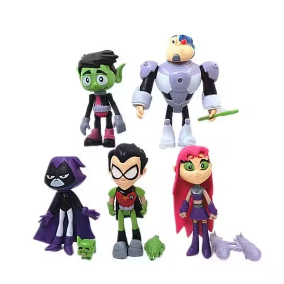 Boneco Jovens Titãs 14 cm Articulados Coleção Completa 5 Peças Action Figure