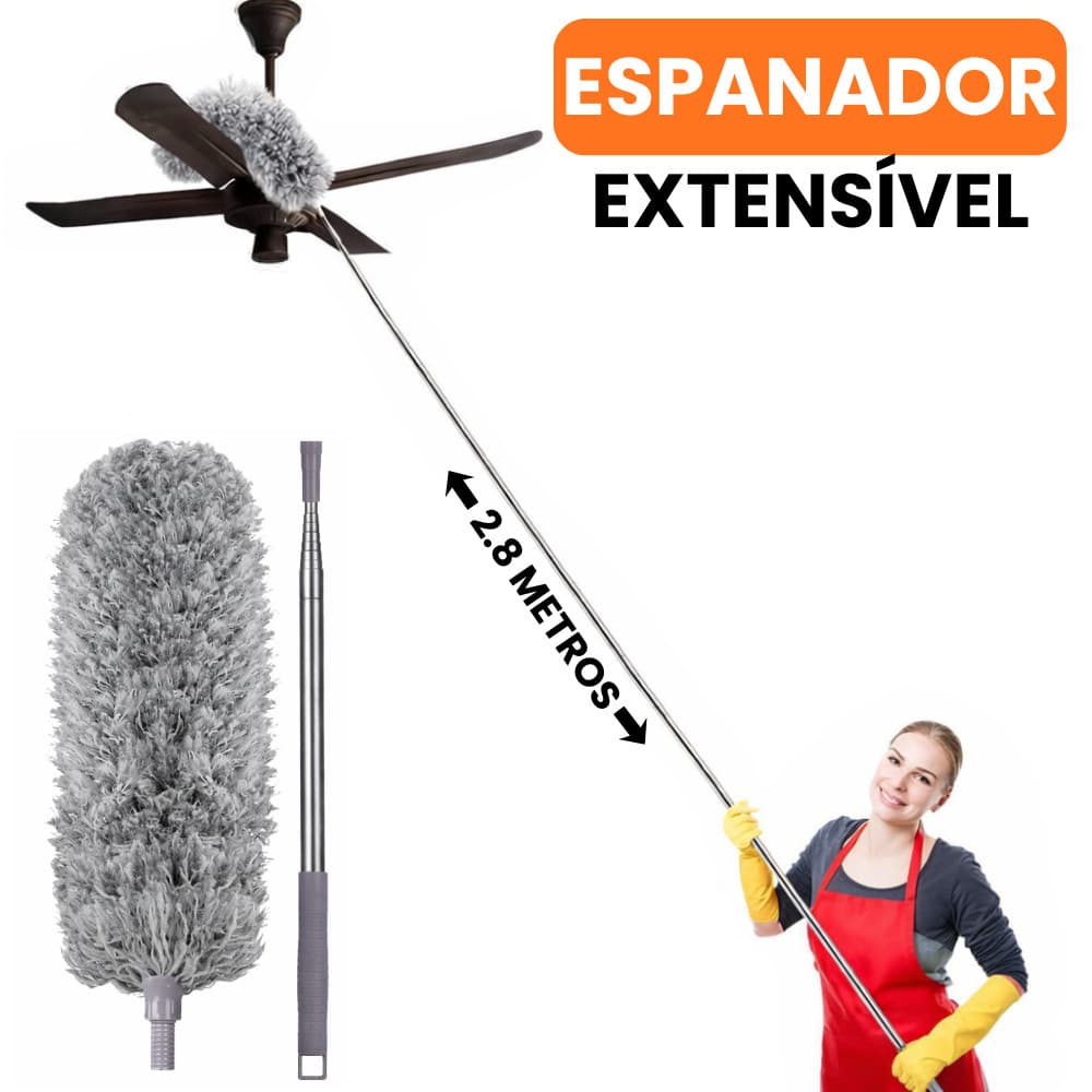 Espanador De Pó Grande 280 Centímetros Espanado De Po Em Microfibra Com Cabo Extensor Retrátil Casa