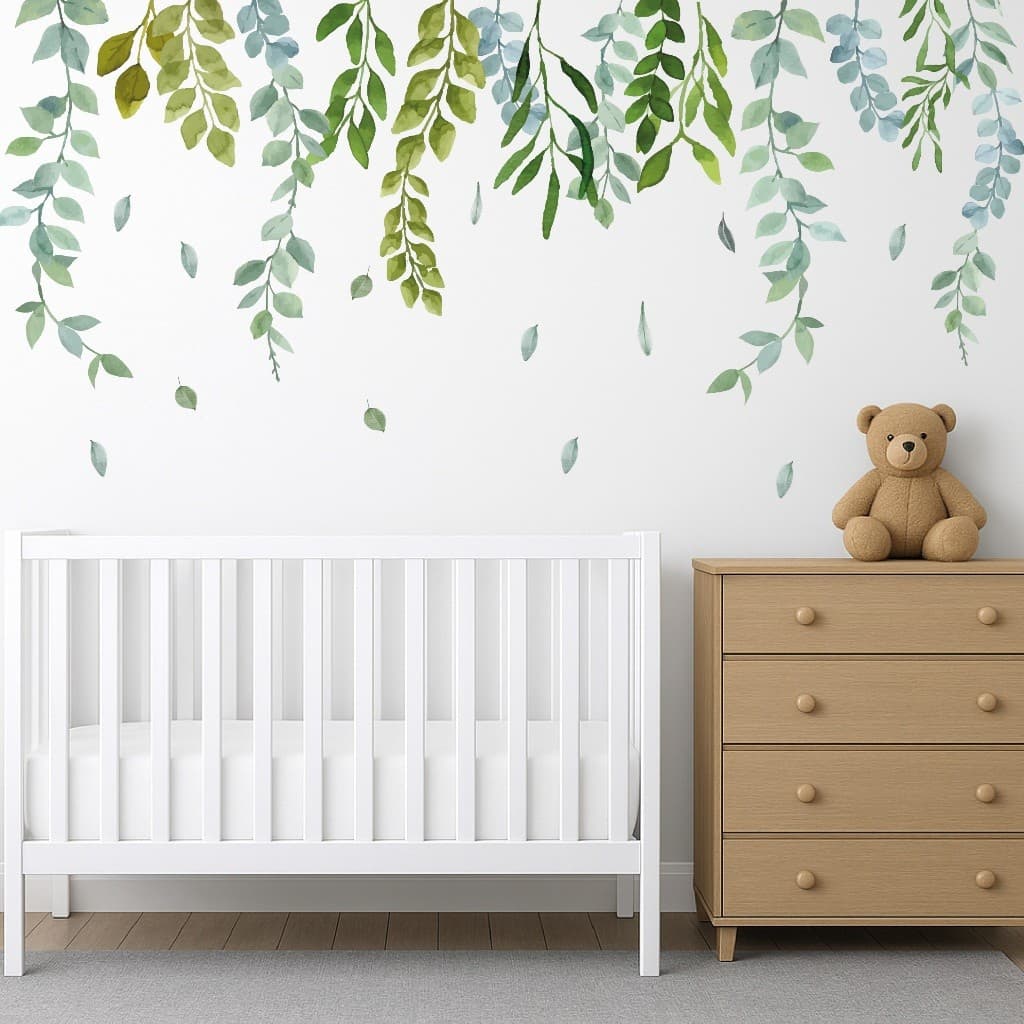 Adesivo Para Parede Folhagem, Safari, Quarto Infantil, Adesivo Transparente Floral, Raminhos