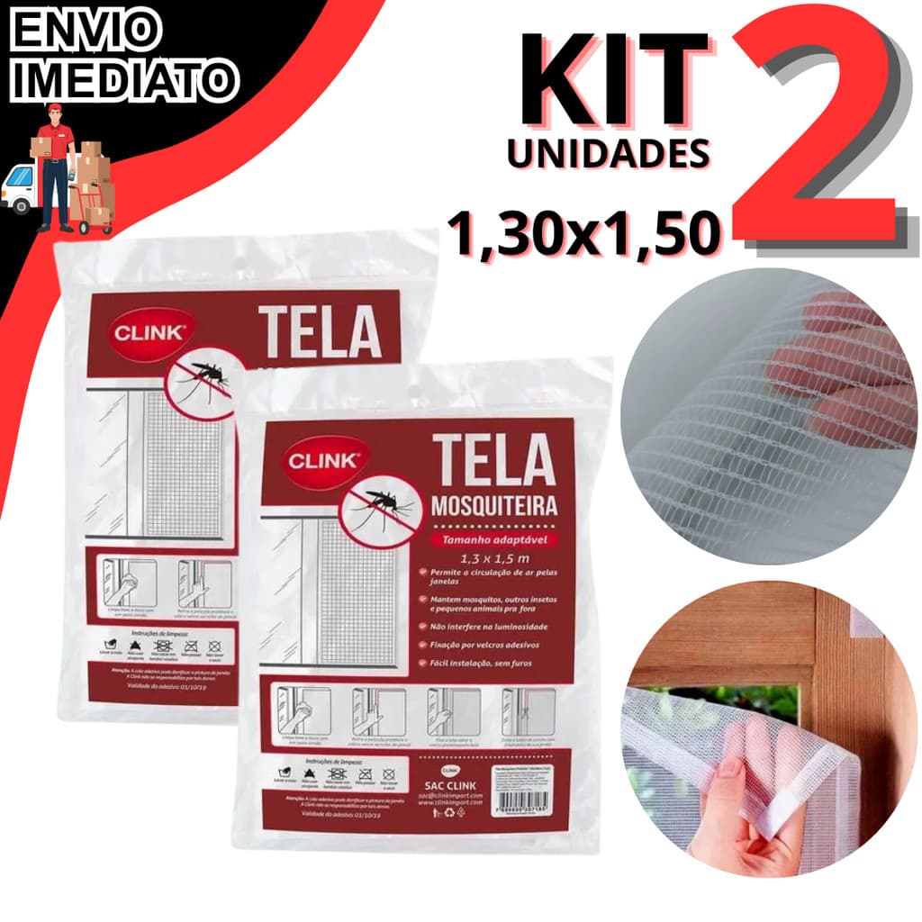 Kit 1 ou 2 Tela Mosquiteiro Ajustável 1,30x1,50M Protetora Fita Colante Janela Contra Insetos Dengue Mosquitos
