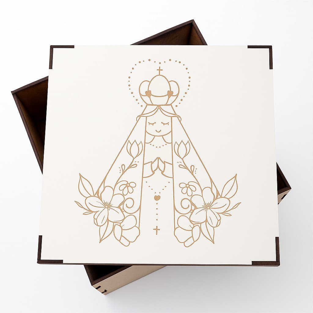 Caixa MDF Personalizada Nossa Senhora 20x20x10cm | Religiosa e Decorativa